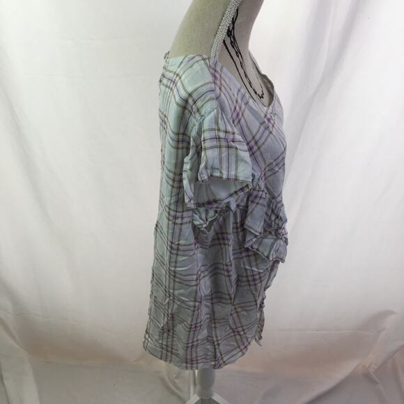 A.n.a. Ruffle short sleeve tee plaid large - Picture 4 of 16